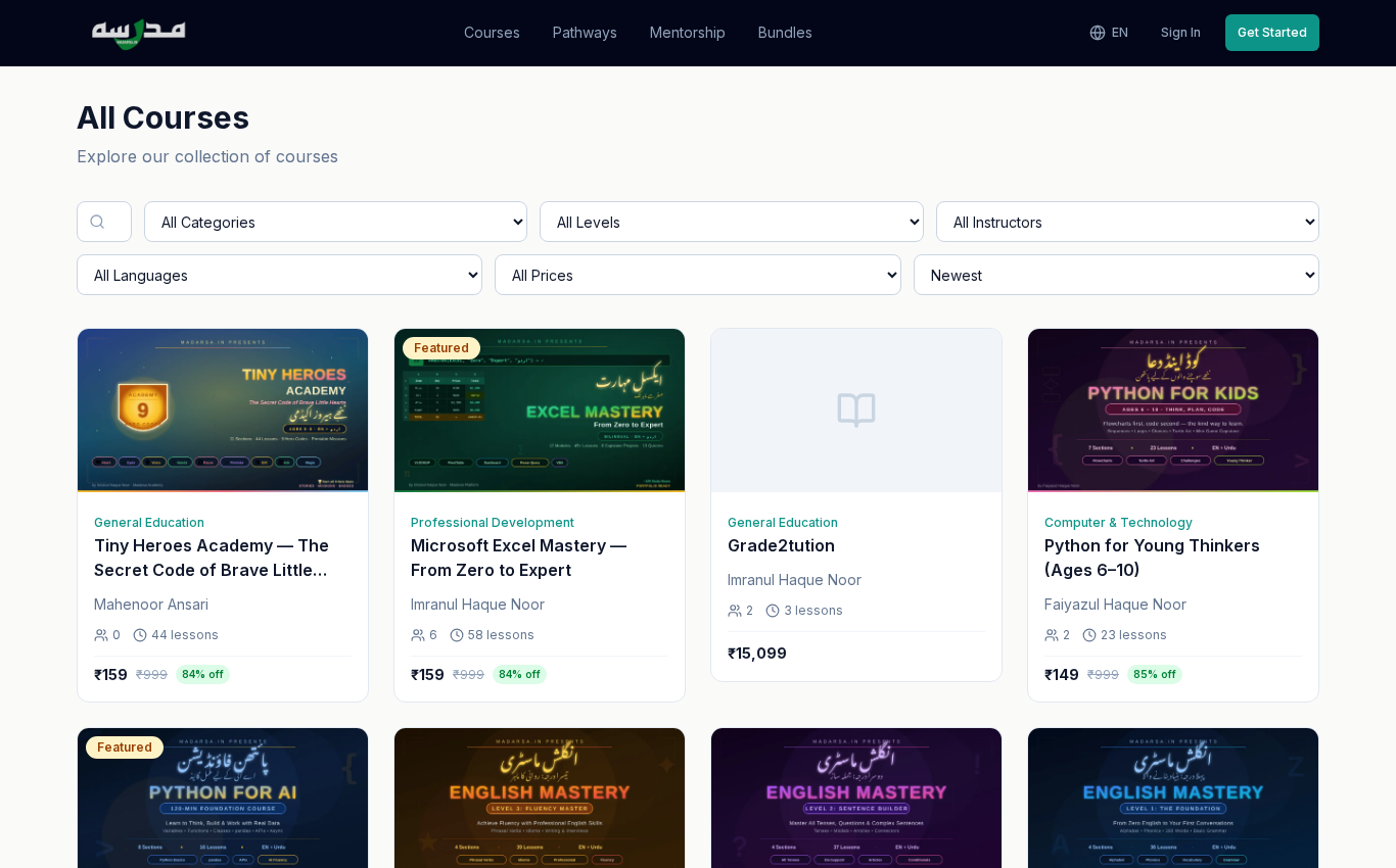 All courses page