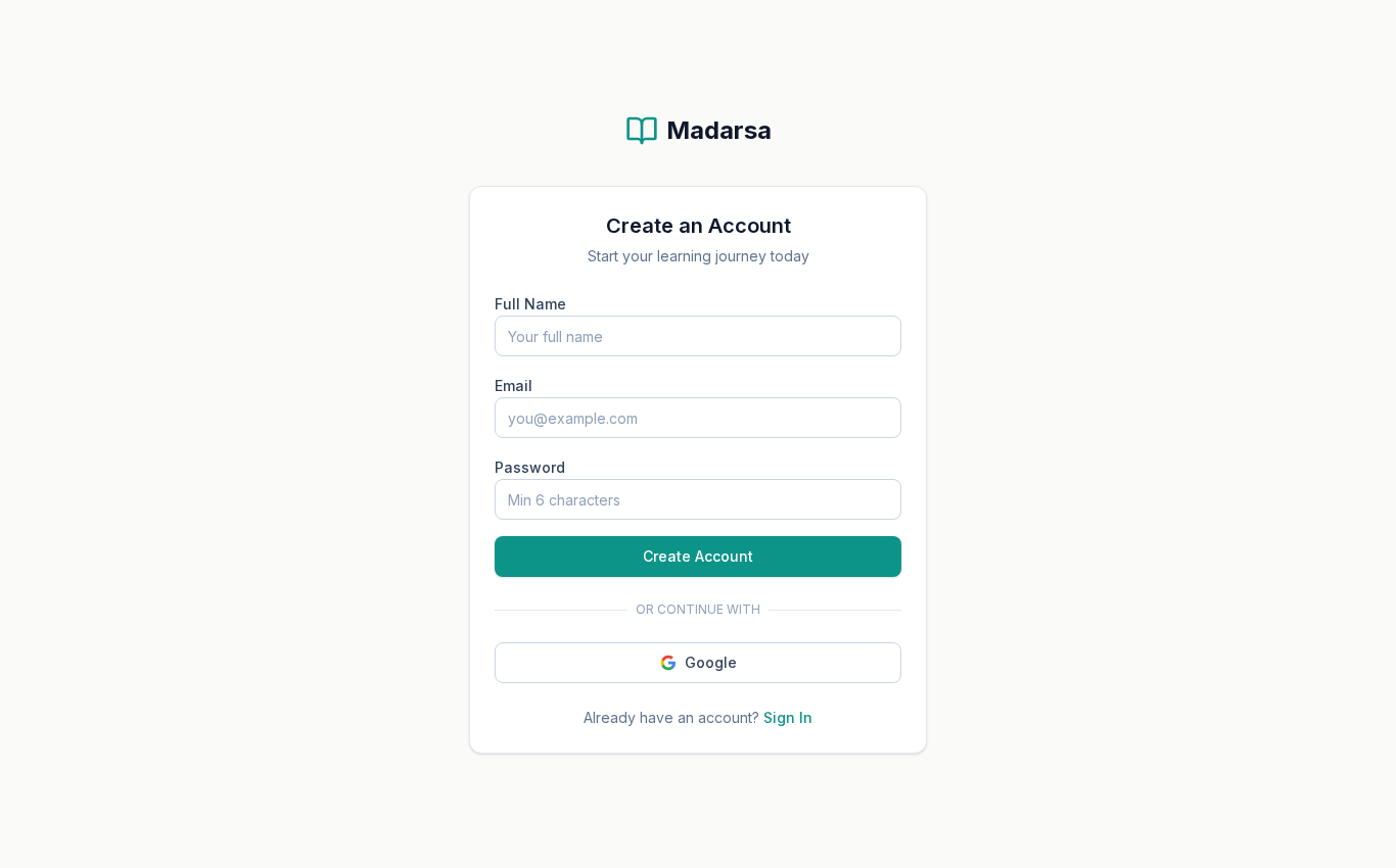 Sign up page
