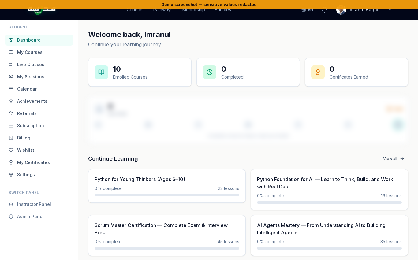 Student dashboard