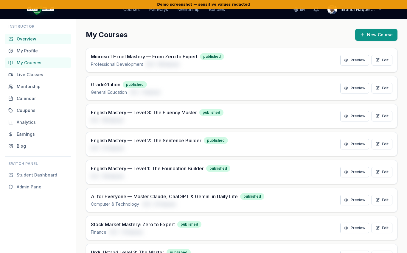 My Courses list