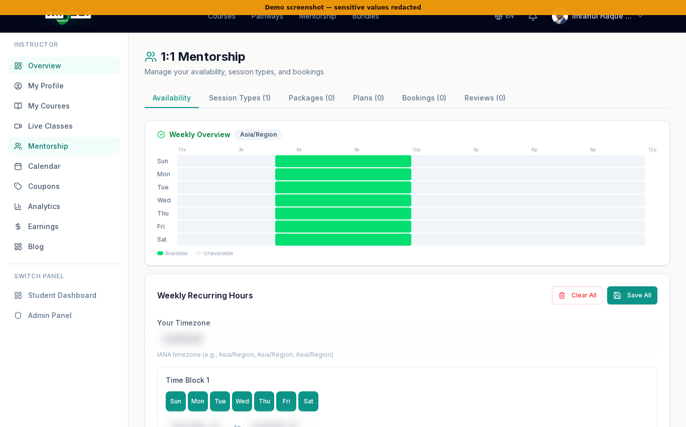 Mentorship — Availability tab