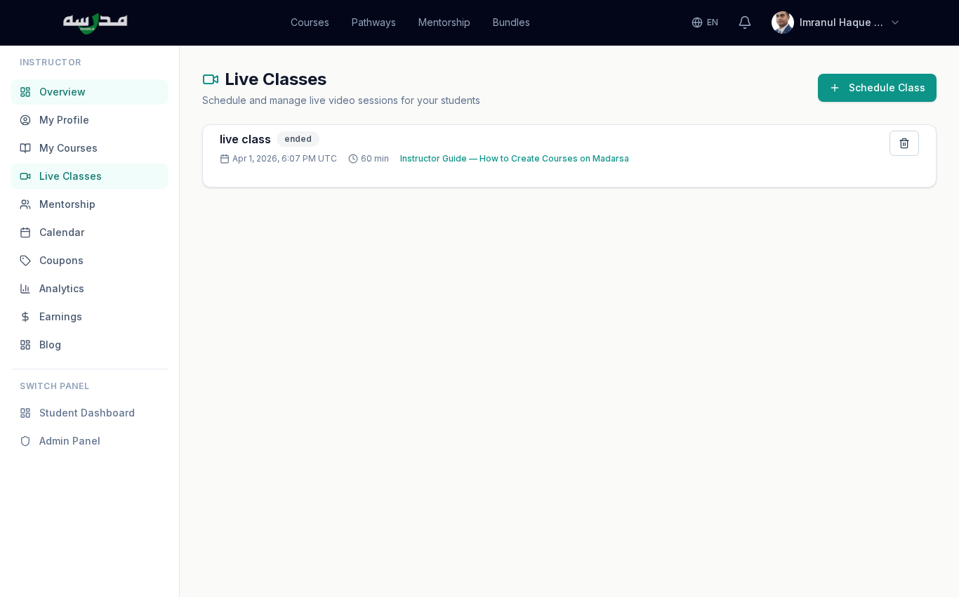 Live Classes tab