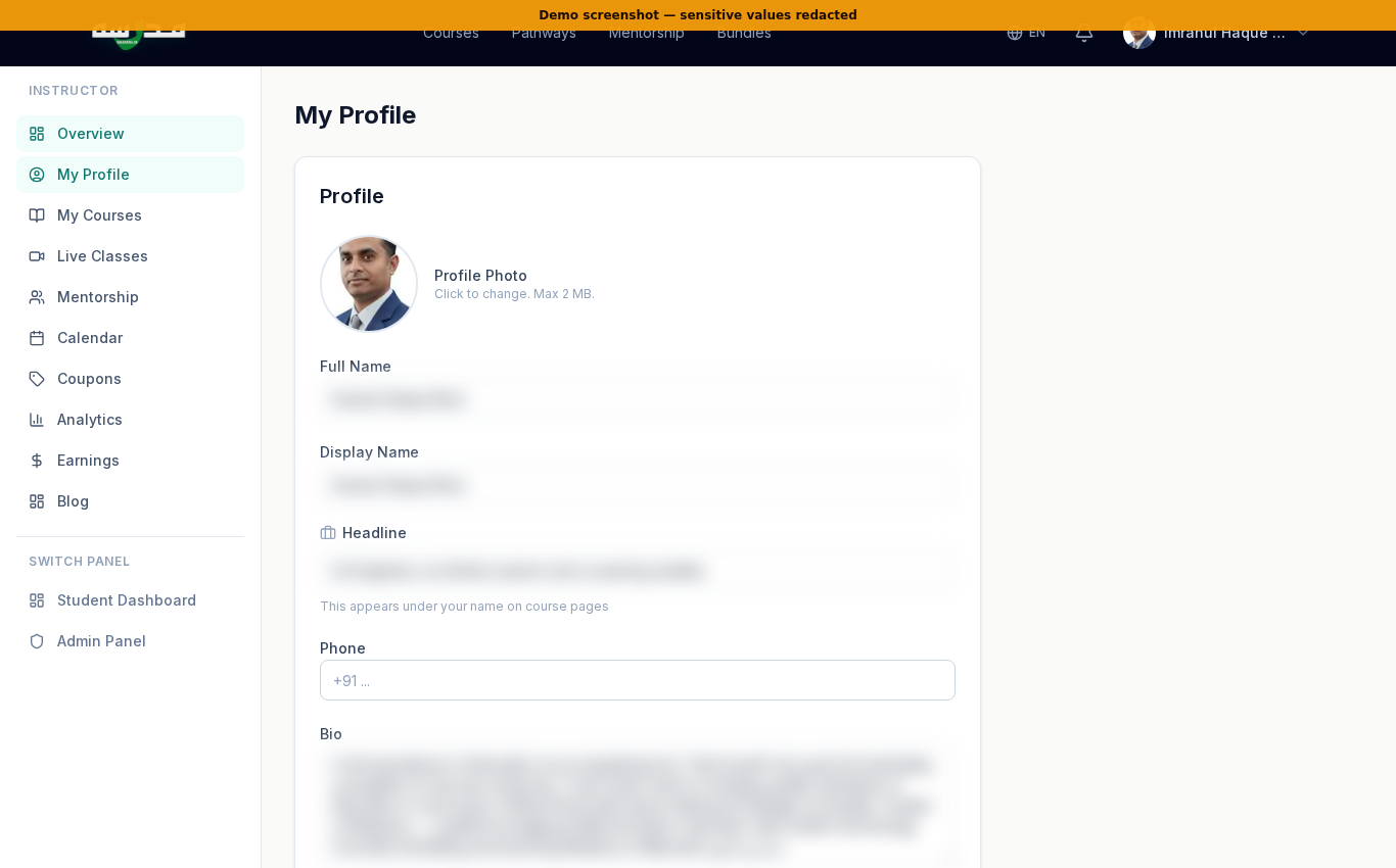Instructor Profile editor